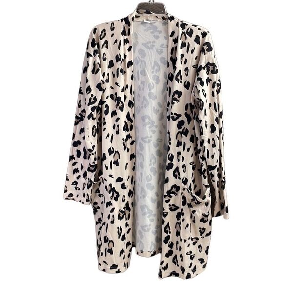 Tickled Teal Leopard Animal Print Light-Weight Open Long Stretchy Cardigan XL - Picture 1 of 7
